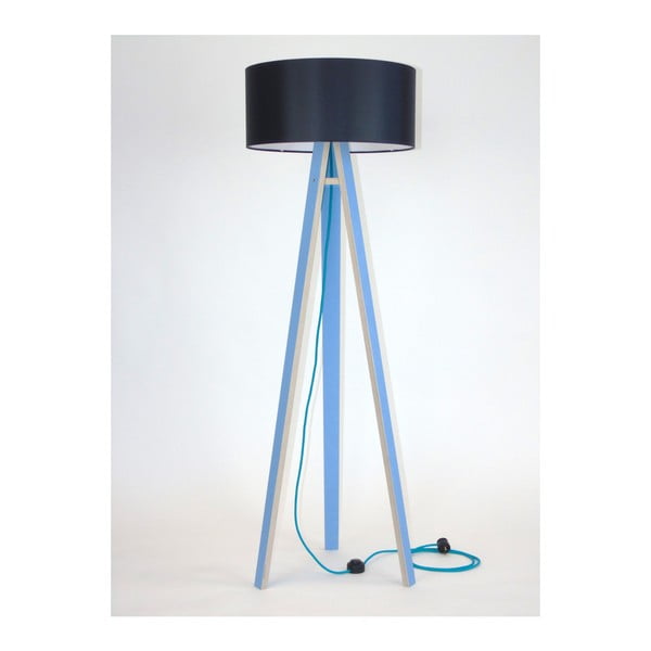 Modrá stojacia lampa s čiernym tienidlom a tyrkysovým káblom Ragaba Wanda