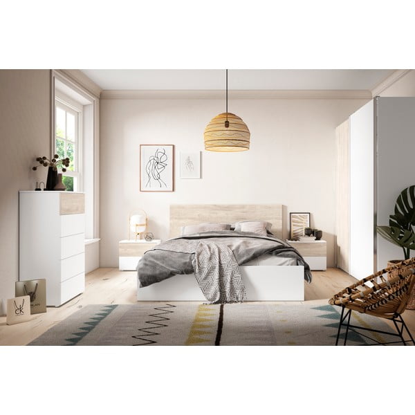 Biela/prírodná dvojlôžková posteľ v dekore duba 140x190 cm Sahara - Marckeric-image-1