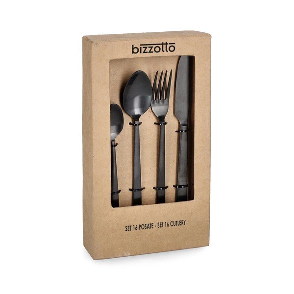 Čierny antikoro príbor 16 ks pre 4 osoby Hestia – Bizzotto-image-1