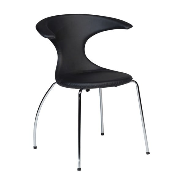 Čierna jedálenská stolička z eko kože s pochrómovanou podnožou DAN–FORM Denmark Flair