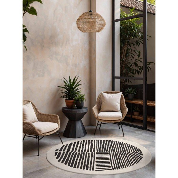 Čierny/krémovobiely okrúhly vnútorný a vonkajší koberec ø 200 cm Haringey Bounds – Ted Baker-image-1