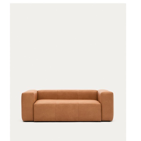 Hnedá kožená pohovka 210 cm Blok – Kave Home