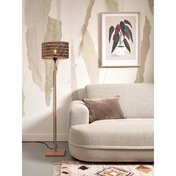 Stojacia lampa s bambusovým tienidlom v čierno-prírodnej farbe (výška 128 cm) Java – Good&amp;Mojo-image-3