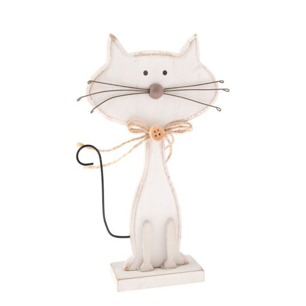 Biela drevená dekorácia v tvare mačky Dakls Cats, výška 18 cm