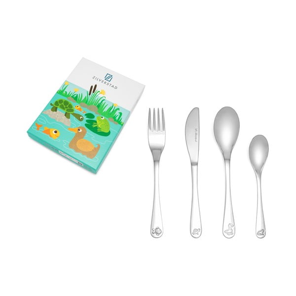 Antikoro detský príbor v striebornej farbe 4 ks Water life – Zilverstad-image-3