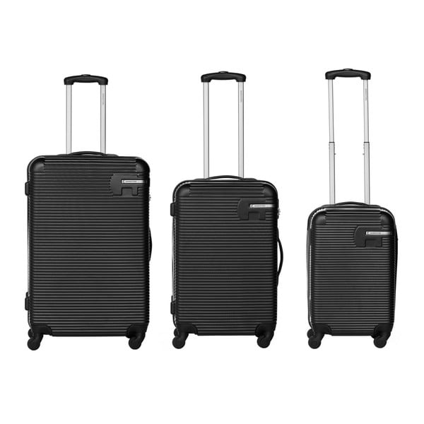 Sada 3 čiernych cestovných kufrov Packenger Bannisters