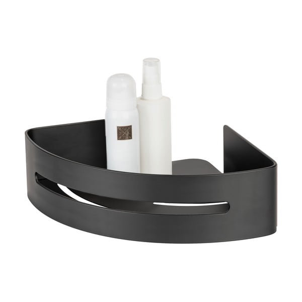 Matne čierna rohová samodržiaca kovová kúpeľňová polička Bivio – Wenko-image-4