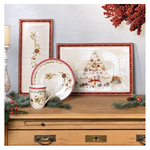 Červený a béžový porcelánový tanier s vianočným motívom Villeroy & Boch, 40 x 27,5 cm-image-3
