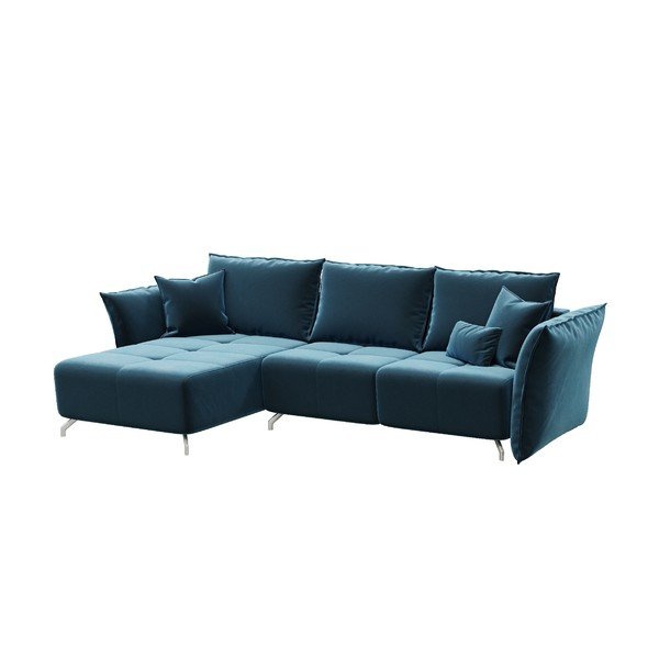 Tmavomodrá zamatová rozkladacia variabilný rohová pohovka Devichy Hermes-image-3