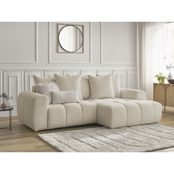 Béžová rozkladacia/s úložným priestorom rohová pohovka z textílie buklé (pravý roh/s leňoškou) Roxelane – Bobochic Paris-image-4