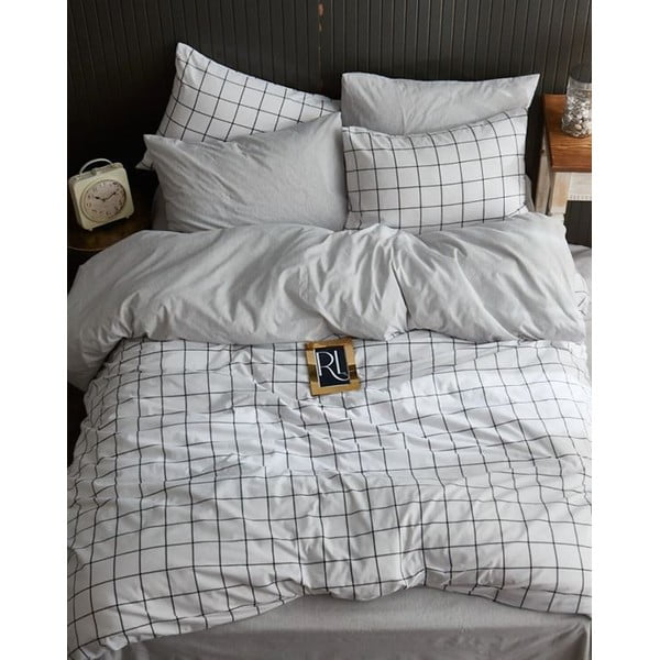 Biele 4-dielne predĺžené obliečky na dvojlôžko s plachtou 200x220 cm Geometric – Mila Home-image-1