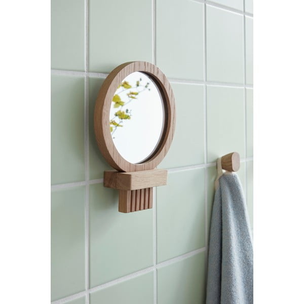 Nástenné/kozmetické zrkadlo s dreveným rámom ø 14 cm – Hübsch-image-1