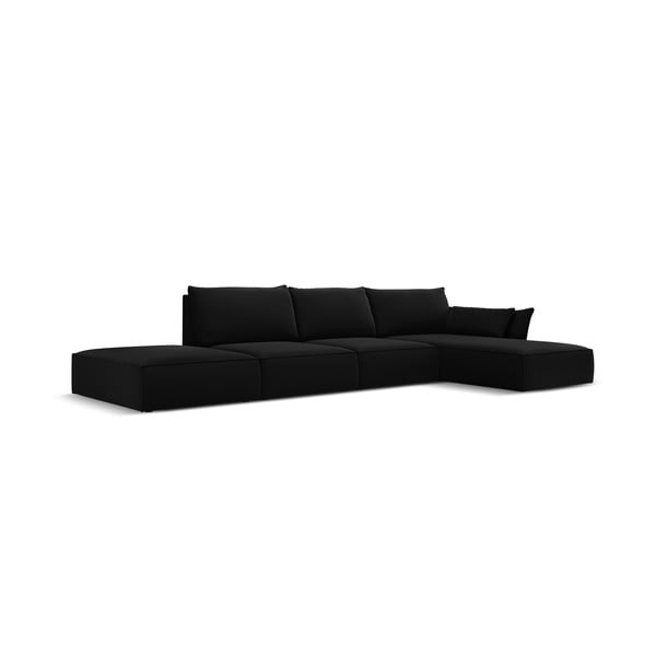Čierna zamatová rohová pohovka (pravý roh/s leňoškou) Vanda – Mazzini Sofas-image-2