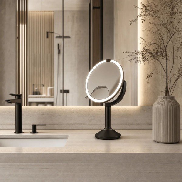 Kozmetické zrkadlo s osvetlením/zväčšovacie (zväčšenie 5x/zväčšenie 10x) ø 20 cm Trio – simplehuman-image-1