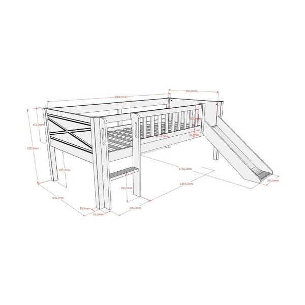 Biela vyvýšená detská posteľ z borovicového dreva s roštom 90x200 cm Scott – Vipack-image-2