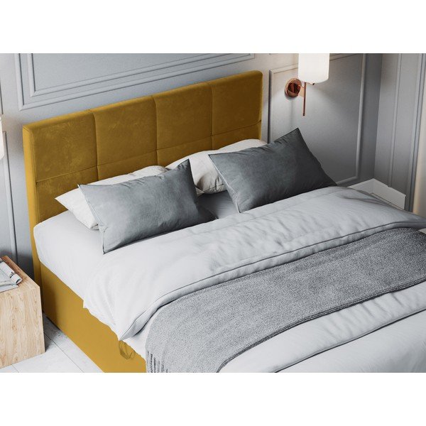Horčicovožltá zamatová dvojlôžková posteľ Mazzini Beds Mimicry, 180 x 200 cm-image-1