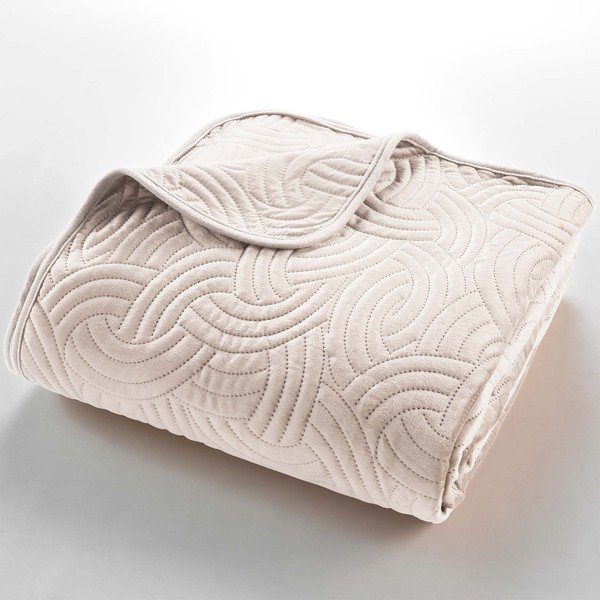 Krémovobiela zamatová súprava plédu a obliečky na vankúš 220x240 cm Solange – douceur d'intérieur-image-2