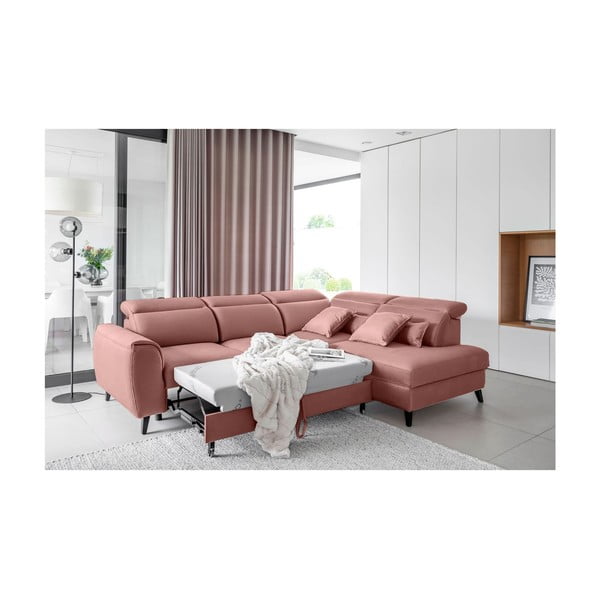 Ružová zamatová rozkladacia/s úložným priestorom rohová pohovka (pravý roh/do L) Noble – ELTAP-image-4