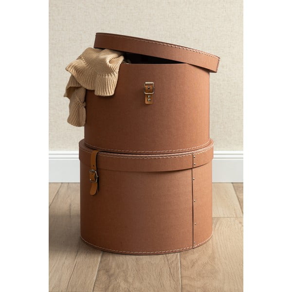 Hnedé kartónové úložné boxy v súprave 2 ks s vekom ø 37,5x25 cm Rut Restore Paper Laminate – Bigso-image-1