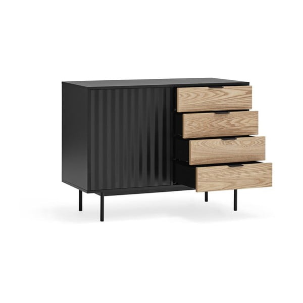 Nízka komoda v dekore duba v čierno-prírodnej farbe 108x80 cm Sierra – Teulat-image-2