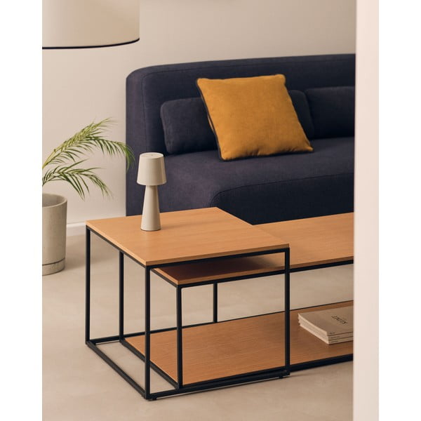 Okrúhle konferenčné stolíky s doskou v dubovom dekore v prírodnej farbe v súprave 2 ks 50x100 cm Yoana – Kave Home-image-1