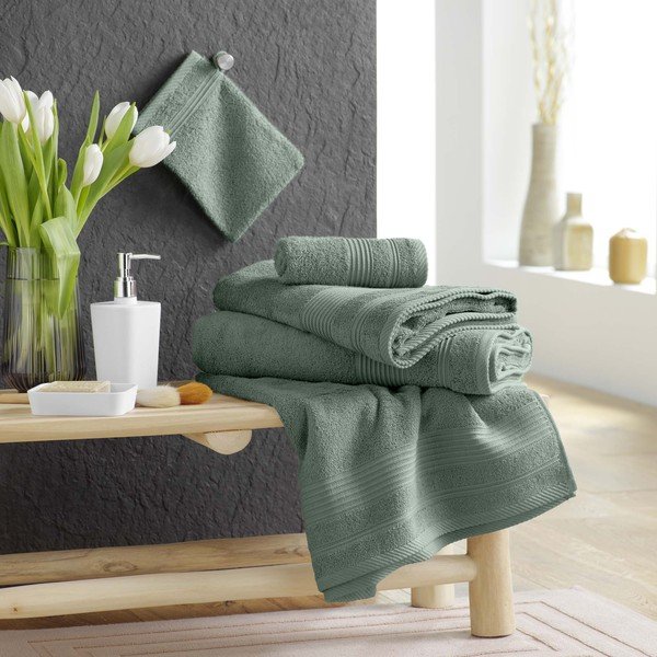 Šalviový zelený froté bavlnený uterák 50x90 cm Tendresse – douceur d'intérieur-image-2