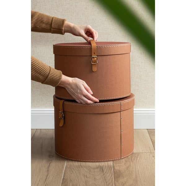 Hnedé kartónové úložné boxy v súprave 2 ks s vekom ø 37,5x25 cm Rut Restore Paper Laminate – Bigso-image-4