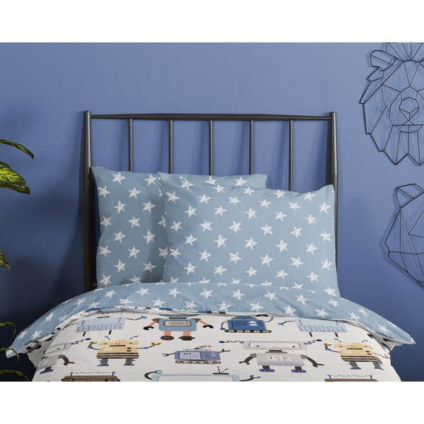 Modré/béžové bavlnené detské obliečky na jednolôžko 140x200 cm Robo – Good Morning-image-2