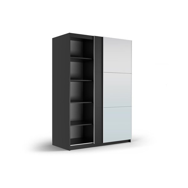 Čierna šatníková skriňa so zrkadlom a s posuvnými dverami 151x215 cm Lisburn - Cosmopolitan Design-image-2