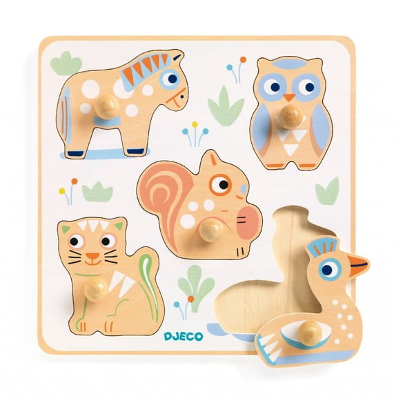 Drevené puzzle pre najmenších Djeco Pastelové zvieratká