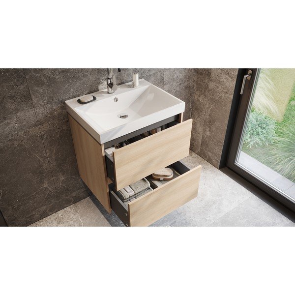 Závesná skrinka pod umývadlo v dekore duba v prírodnej farbe 61x65 cm Bodera – Germania-image-1