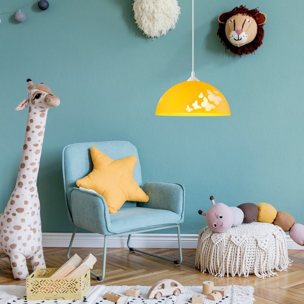 Okrovožlté detské svietidlo so skleneným tienidlom ø 30 cm Mariposa – LAMKUR-image-2