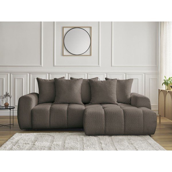 Hnedá rozkladacia/s úložným priestorom rohová pohovka z textílie buklé (pravý roh/s leňoškou) Roxelane – Bobochic Paris-image-1