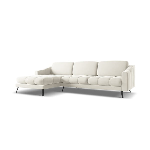 Krémovobiela zamatová rohová pohovka (ľavý roh) Nalu – Makamii-image-2