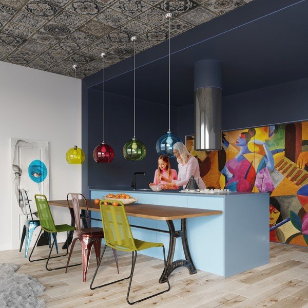 Modré závesné svietidlo so skleneným tienidlom ø 30 cm Bilbao – Sollux-image-4