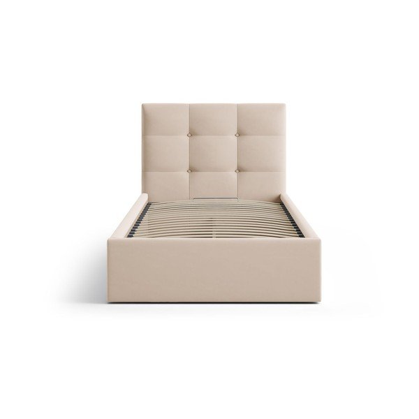 Svetlohnedá čalúnená jednolôžková posteľ s úložným priestorom s roštom 90x200 cm Phaedra – Micadoni -image-3