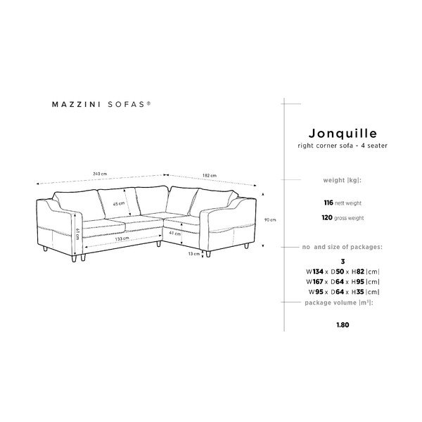 Sivá rozkladacia štvormiestna pohovka Mazzini Sofas Jonquille, pravý roh-image-2