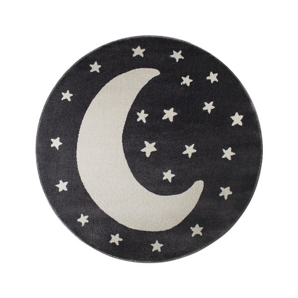 Čierny okrúhly koberec s motívom mesiaca KICOTI Black Moon, ø 133 cm