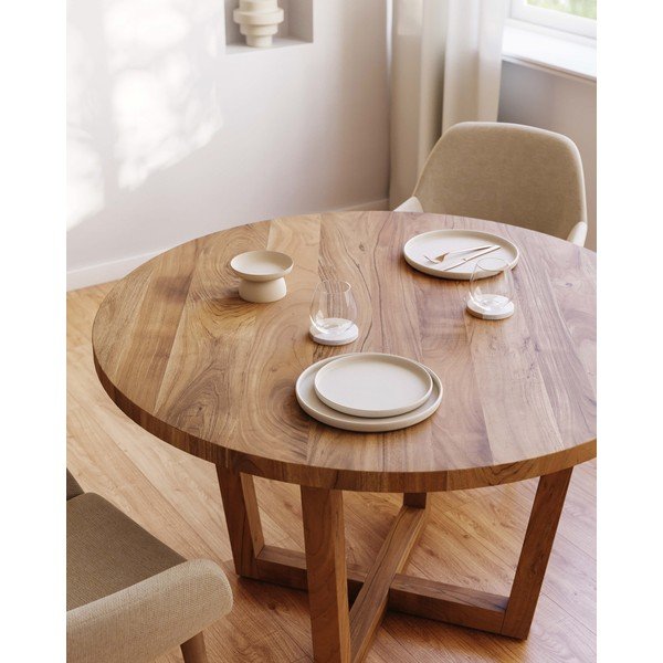 Okrúhly jedálenský stôl z masívu akácie v prírodnej farbe ø 120 cm Nahla – Kave Home-image-1