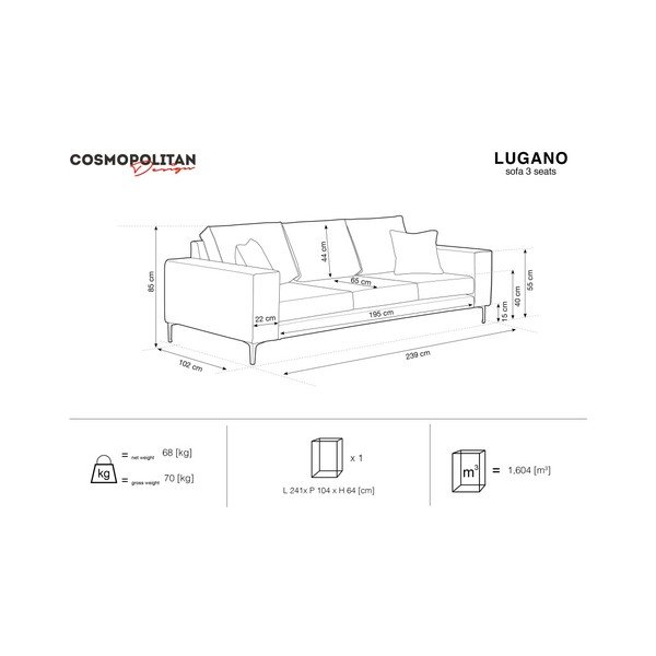 Púdrovoružová pohovka Cosmopolitan Design Lugano, 239 cm-image-4