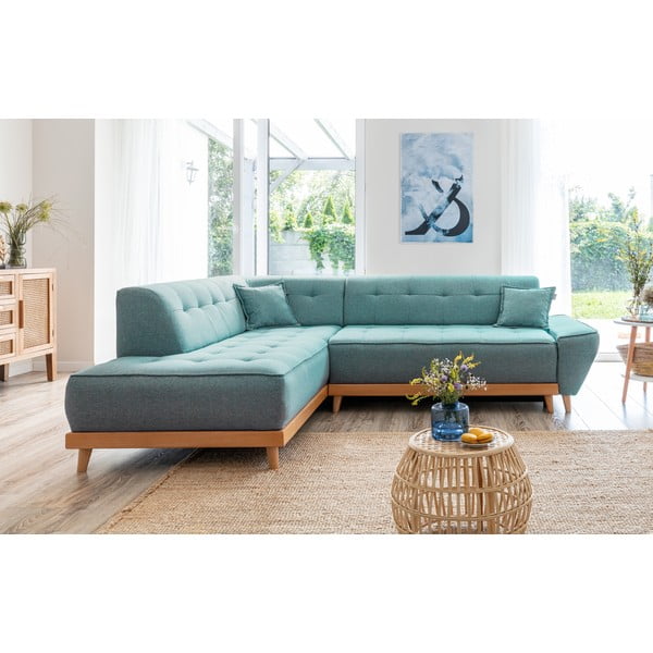 Tyrkysovomodrá rozkladacia rohová pohovka (ľavý roh) Dazzling Daisy – Miuform-image-1