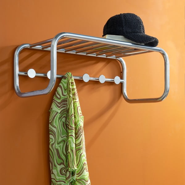 Kovový nástenný vešiak v striebornej farbe s poličkou 72 cm Retro – Spinder Design-image-4