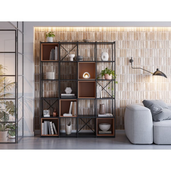 Knižnica v čierno-tehlovej farbe 140x179 cm Anya – Marckeric-image-1