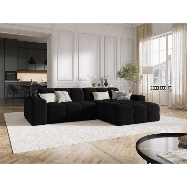 Čierna zamatová rohová pohovka (pravý roh) Kendal - Micadoni Home-image-1