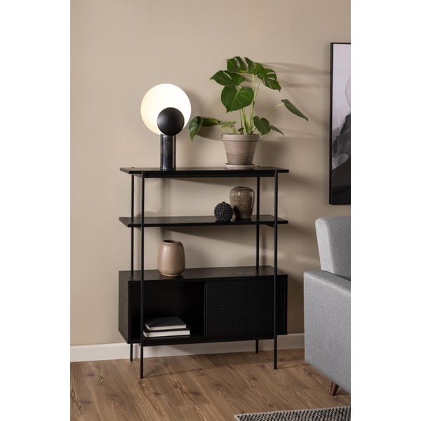 Čierna knižnica v dekore jaseňa s posuvnými dverami 94x114 cm Angus – Actona-image-1