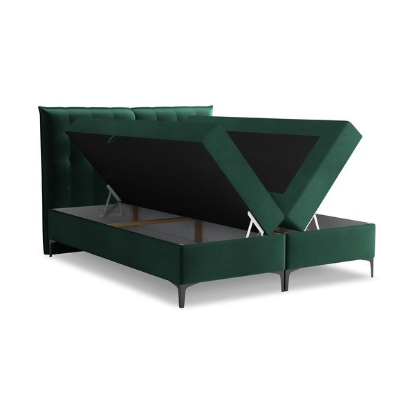 Tmavozelená boxspring posteľ s úložným priestorom 160x200 cm Mikana – Makamii-image-1