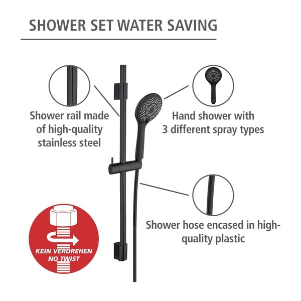Čierny sprchový set z nerezovej ocele 70 cm Water Saving - Wenko-image-4