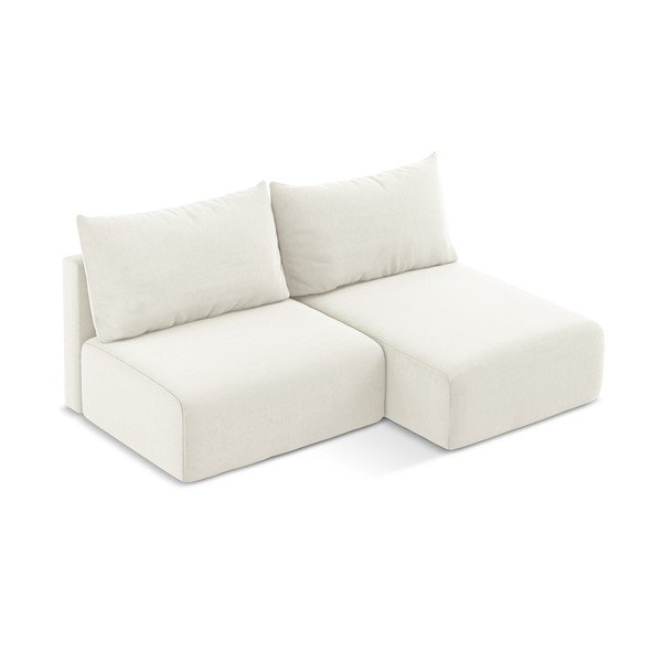 Krémová zamatová rozkladacia/s úložným priestorom rohová pohovka (pravý roh/s leňoškou) Kalena – Makamii-image-3