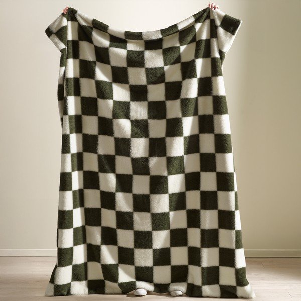 Biela/zelená deka 130x170 cm Cosy Soft Checkerboard – Catherine Lansfield-image-1