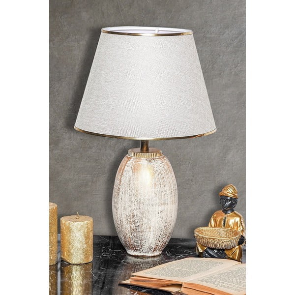 Krémovobiela/v zlatej farbe stolová lampa s textilným tienidlom (výška  50 cm) Yakamoz – Opviq lights-image-1